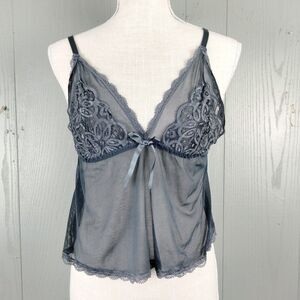 Carrie Amber Lace Top Cami Large Gray Sheer Bralette Goth Fairy Whimsigoth Y2K